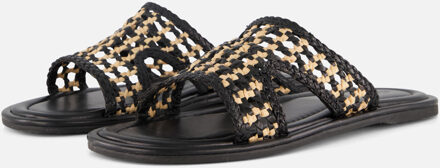 Cellini Raffia Slippers zwart Textiel - 36,37,38,39,40,41,42