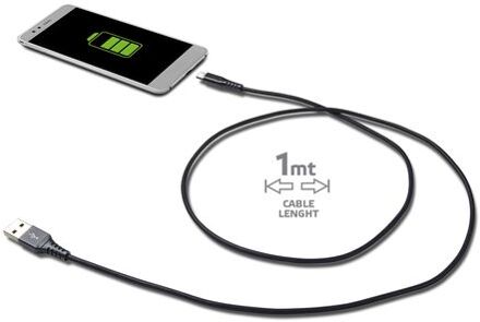 Celly USB-Kabel Type-C, 1 meter, Zwart - Nylon - Celly