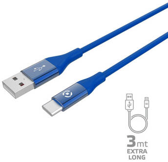 Celly Usb-kabel Type-c, 3 Meter, Blauw - Siliconen - Celly Feeling