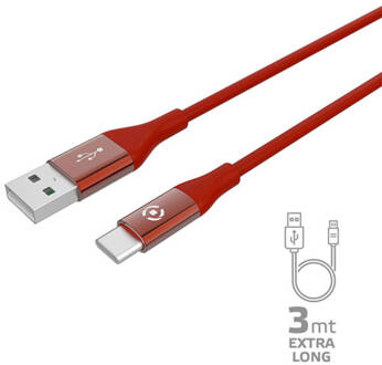 Celly Usb-kabel Type-c, 3 Meter, Rood - Siliconen - Celly Feeling