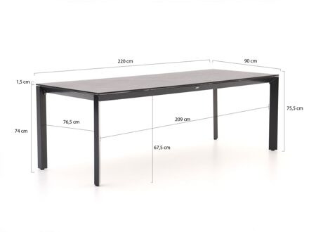 Centallo/Sestino 220cm dining tuinset 7-delig stapelbaar - Laagste prijsgarantie! Zwart