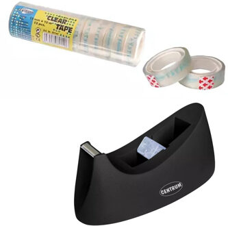 Centrum Plakbandhouder - zwart - 12x plakbandrol - transparant - 12 mm x 10 m