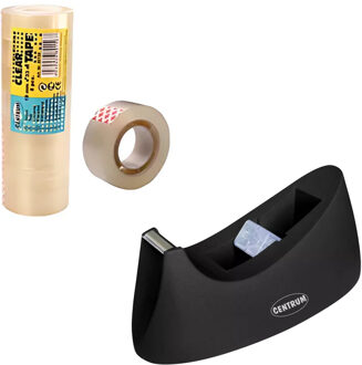 Centrum Plakbandhouder - zwart - 8x plakbandrol - transparant - 19 mm x 33 m