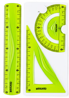 Centrum Tekenset - 3 delig - kunststof - groen - liniaal - gradenboog - tekendriehoek