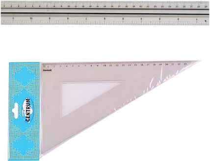 Centrum Tekenset - kunststof - Liniaal en tekendriehoek - school/kantoor spullen