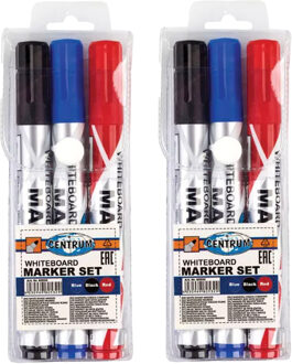 Centrum Whiteboard marker/stift - 6x stuks - multi - uitwisbaar - kantoor
