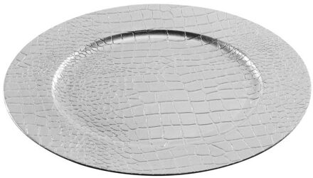 cepewa 1x Ronde kaarsenborden/onderborden zilver lederlook 33 cm