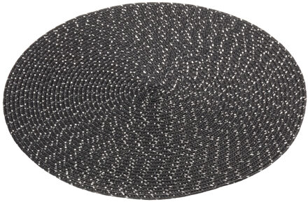 cepewa 1x Ronde placemats/onderleggers zwart met glitter 38 cm