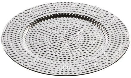 cepewa 1x stuks kaarsenborden/onderborden zilver met steentjes 33 cm