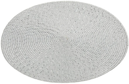 cepewa 1x Tafelonderleggers/placemats rond zilver met glitter 38 cm - Placemats Zilverkleurig