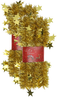 cepewa 2x stuks lametta kerstslingers met sterretjes goud 200 x 6,5 cm - Kerstslingers Goudkleurig