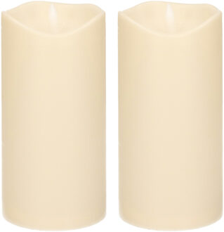 cepewa 2x Stuks LED Stompkaars ivoor 15 cm met timerfunctie