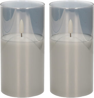 cepewa 2x stuks luxe led kaarsen in grijs glas D7,5 x H15 cm met timer - LED kaarsen