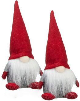 cepewa 2x stuks pluche gnome/dwerg decoratie poppen/knuffels met rode muts 18 cm