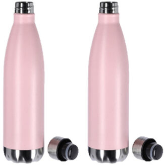 cepewa 2x stuks thermosflessen / isoleerflessen roze RVS 0.75 L