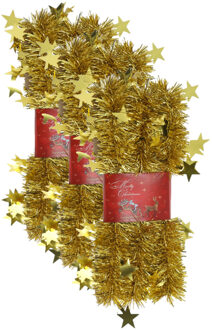 cepewa 3x stuks lametta kerstslingers met sterretjes goud 200 x 6,5 cm
