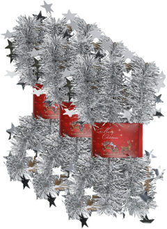 cepewa 3x stuks lametta kerstslingers met sterretjes zilver 200 x 6,5 cm