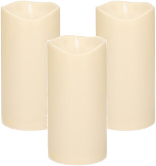 cepewa 3x Stuks LED Stompkaars ivoor 15 cm met timerfunctie
