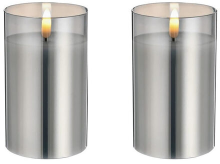 cepewa 3x stuks luxe led kaarsen in grijs glas D7,5 x H12,5 cm met timer