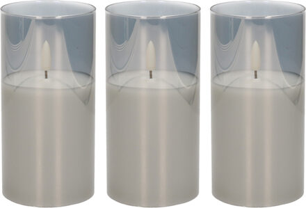cepewa 3x stuks luxe led kaarsen in grijs glas D7,5 x H15 cm met timer