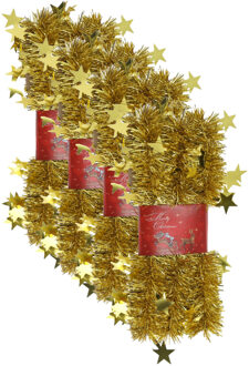 cepewa 4x stuks lametta kerstslingers met sterretjes goud 200 x 6,5 cm