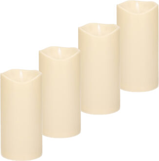 cepewa 4x Stuks LED Stompkaars ivoor 15 cm met timerfunctie