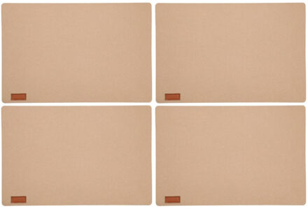 cepewa 4x stuks rechthoekige placemats met ronde hoeken polyester beige 30 x 45 cm - Placemats