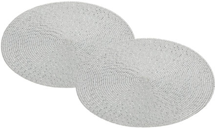 cepewa 6x Ronde placemats/onderleggers zilver met glitter 38 cm