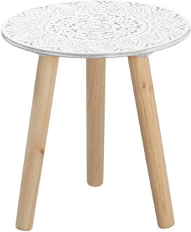 cepewa Bijzettafel - rond - hout - wit en naturel - 30 cm