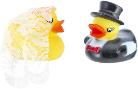 cepewa Bruidegom en Bruid badeendjes set - rubber - 5 cm - Huwelijk/bruiloft cadeau - Trouwen