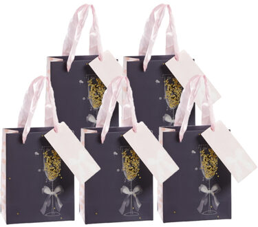 cepewa Bruiloft giftbags - Pakket van 12x stuks - cadeau tasjes - goodiebags - blauw - papier - 11 x 14 x 6