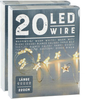 cepewa Cepawa Draadverlichting lichtsnoer sterren - 2x - 220 cm - 20 leds - warm wit - batterij