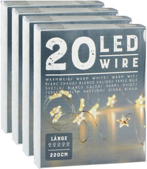 cepewa Cepawa Draadverlichting lichtsnoer sterren - 4x - 220 cm - 20 leds - warm wit - batterij