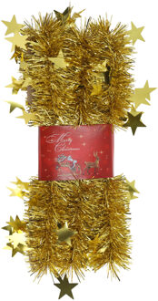 cepewa Cepawa Kerstslingers - met sterretjes - goud - 200 x 6,5 cm - kerstslingers/kerst guirlandes - Kerstslingers Goudkleurig