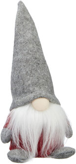 cepewa Decoratie gnome/dwerg - grijs/rood - 18 cm - pluche - kerst decoratie pop/knuffel