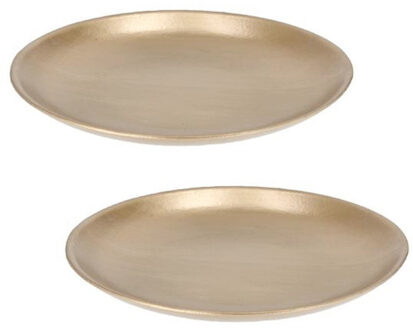 cepewa Decoratie schaal - Set van 2x stuks - goud - 28 cm - hout - rond - kaarsenbord - kaarsenplateau