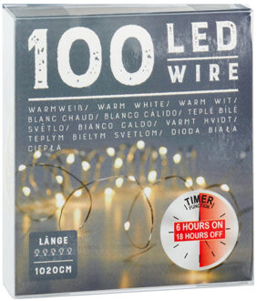 cepewa Draadverlichting lichtsnoer - 100 cm - 100 leds - warm wit - batterij - timer - kerstverlichting Zilver