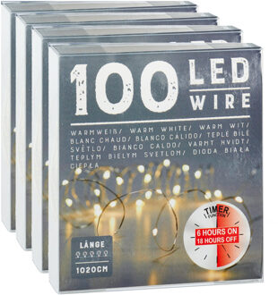 cepewa Draadverlichting lichtsnoer - 4x - 100 cm - 100 leds - warm wit - batterij - timer - kerstverlichtin