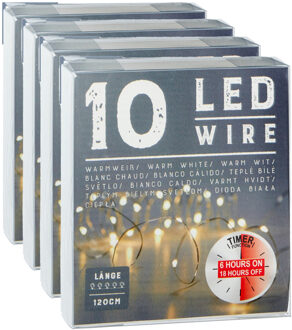 cepewa Draadverlichting lichtsnoer - 4x - 120 cm - 10 leds - warm wit - batterij - timer - kerstverlichting