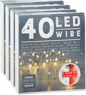 cepewa Draadverlichting lichtsnoer - 4x - 240 cm - 40 leds - warm wit - batterij - timer - kerstverlichting