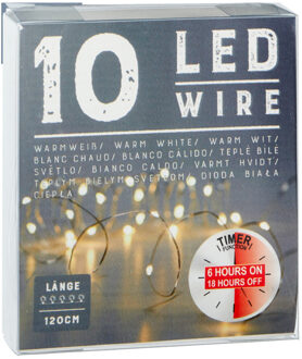 cepewa Draadverlichting lichtsnoer met 10 lampjes warm wit op batterij 120 cm met timer