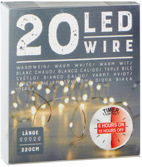cepewa Draadverlichting lichtsnoer met 20 lampjes warm wit op batterij 220 cm met timer