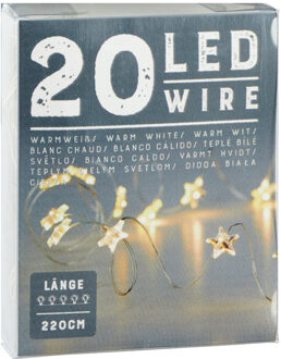 cepewa Draadverlichting lichtsnoer met 20 sterren lampjes warm wit op batterij 220 cm Zilver
