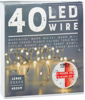 cepewa Draadverlichting lichtsnoer met 40 lampjes warm wit op batterij 240 cm met timer