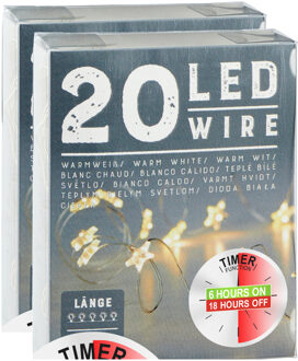 cepewa Draadverlichting sterren - 2x - 220 cm - 20 leds - warm wit - batterij met timer