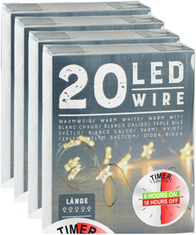 cepewa Draadverlichting sterren - 4x - 220 cm - 20 leds - warm wit - batterij met timer