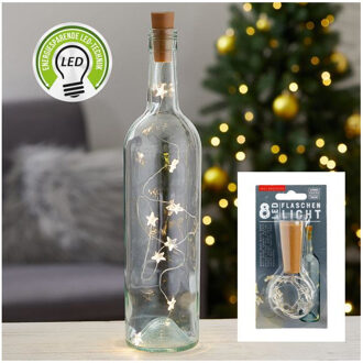 cepewa Flessenstop/kurk - met sterren led verlichting - flesverlichting lampjes - warm wit Zilver