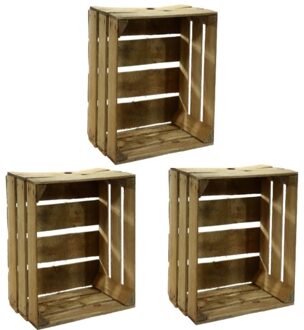 cepewa Fruitkist - 3x - gebruikt - decoratie en opbergkist - 30 x 40 x 50 cm - hout