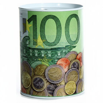 cepewa Geld thema Spaarpot - 100 euro - groene bankbiljetten - 8 x 12 cm - blik - Spaarpotten