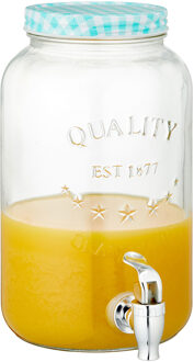 cepewa Glazen drankdispenser/limonadetap met blauw/wit geblokte dop 3,5 liter